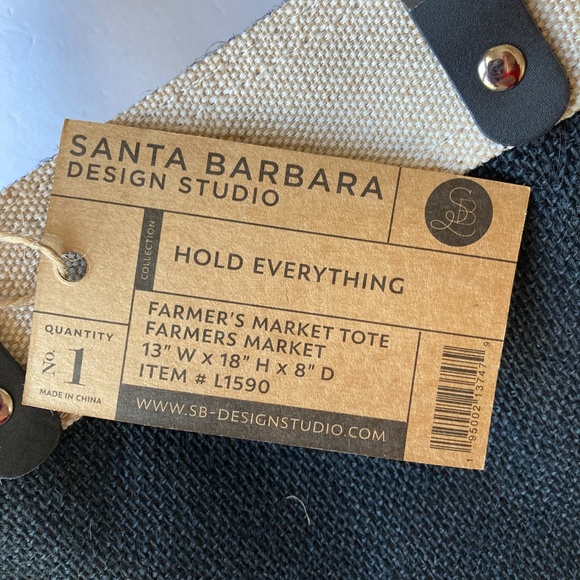 NWT Farmers Market Tote Santa Barbara Design Studio Black Tan Jute Leather 18H - Picture 6 of 15